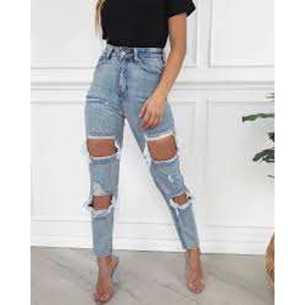 Light Blue Distressed High-Waist Women’s Jeans